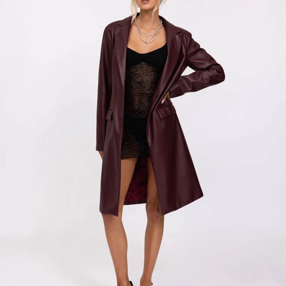 Tiger Mist Cherry Red Leather Coat - Picture 1 of 5